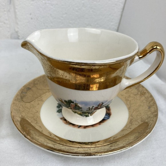 6 PCs Vintage King Quality Fine Colonial Couple Gold 22k US 1960 Sugar & Creamer - Picture 14 of 16